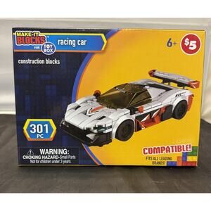 Make It Blocks Racing Car 301 Pcs White Supercar Building Bricks Toy NIB Retired